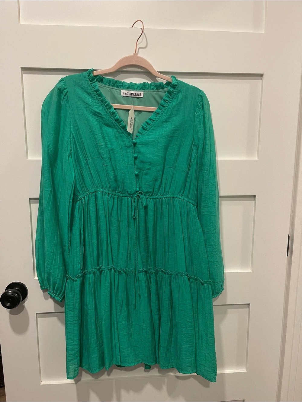 Emerald Green Long-Sleeve Tiered Dress